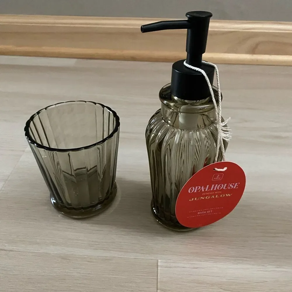 Opalhouse Jungalow Glass Bath Set Cup and Soap Pump